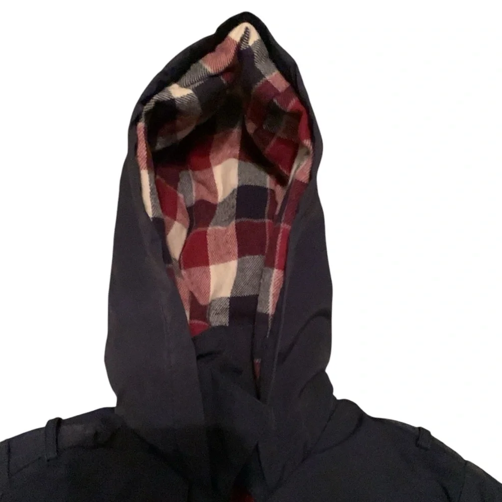Zara BabyGirl Collection Blue Red Plaid Fleece Lined Hood Coat Pockets Size 2/3